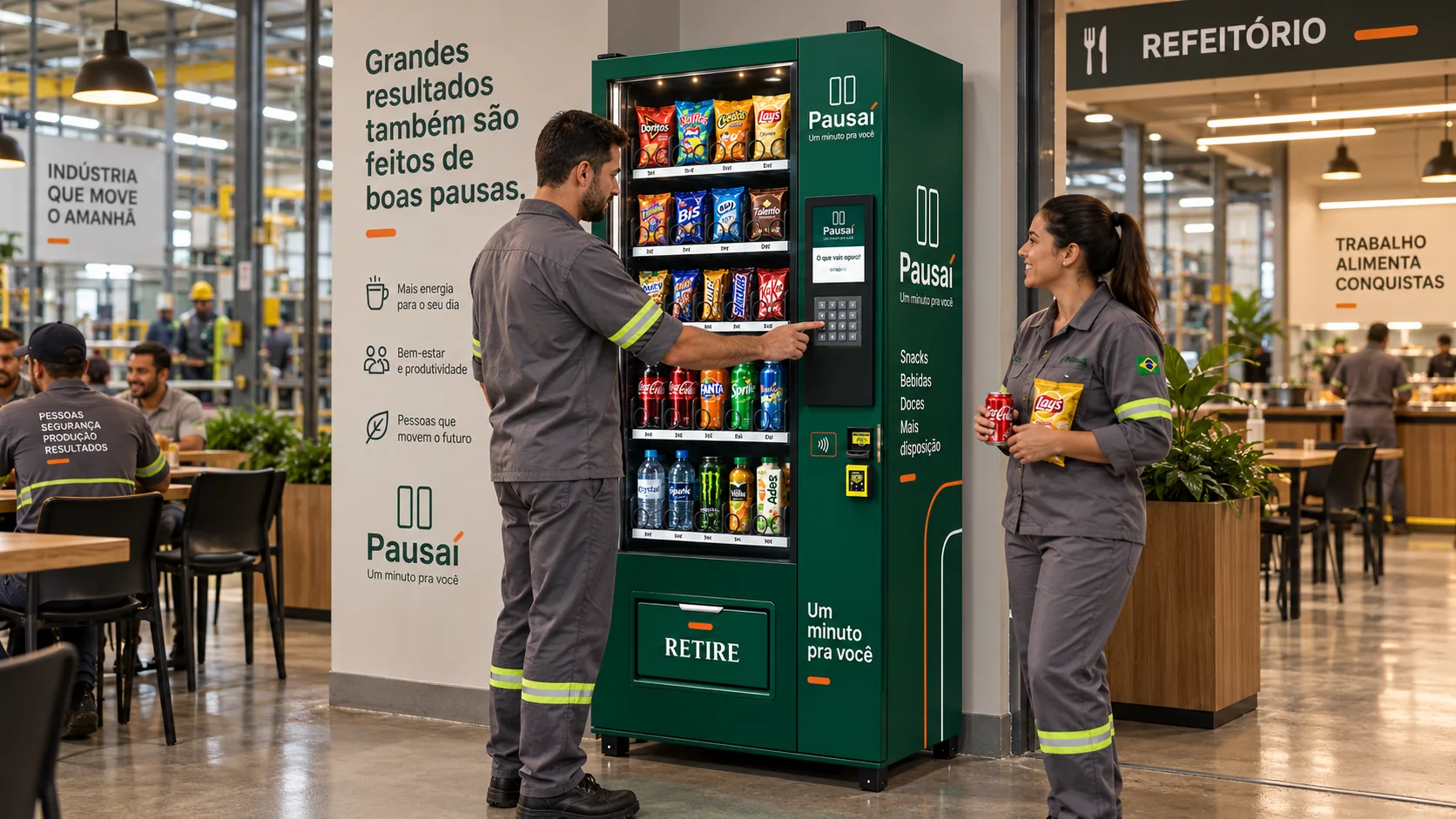 Minimercado autônomo instalado em área de descanso de indústria